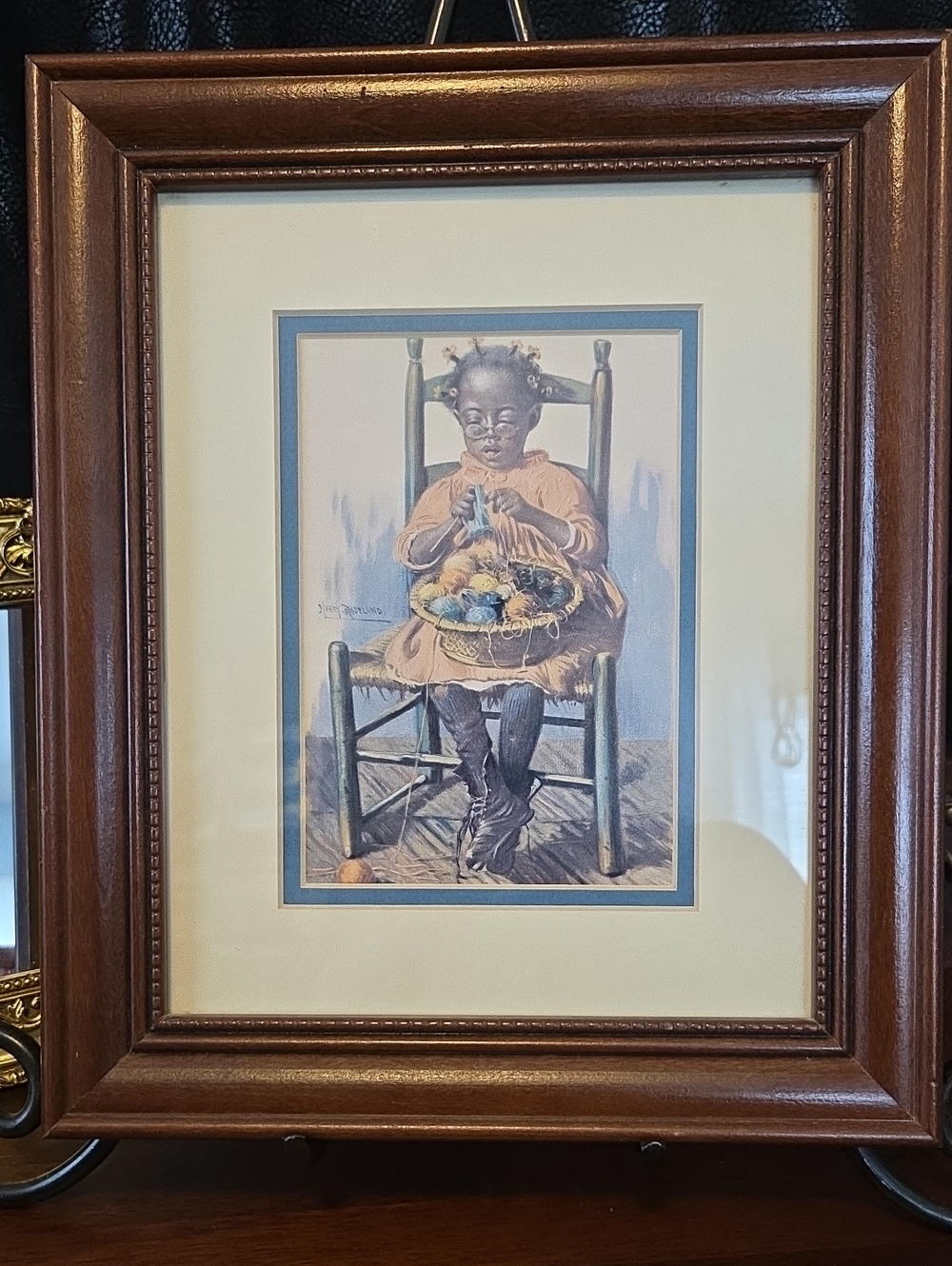 Vintage Harry Roseland (1866-1950) Framed Art " A Woman"s Work Is Nevet Done"